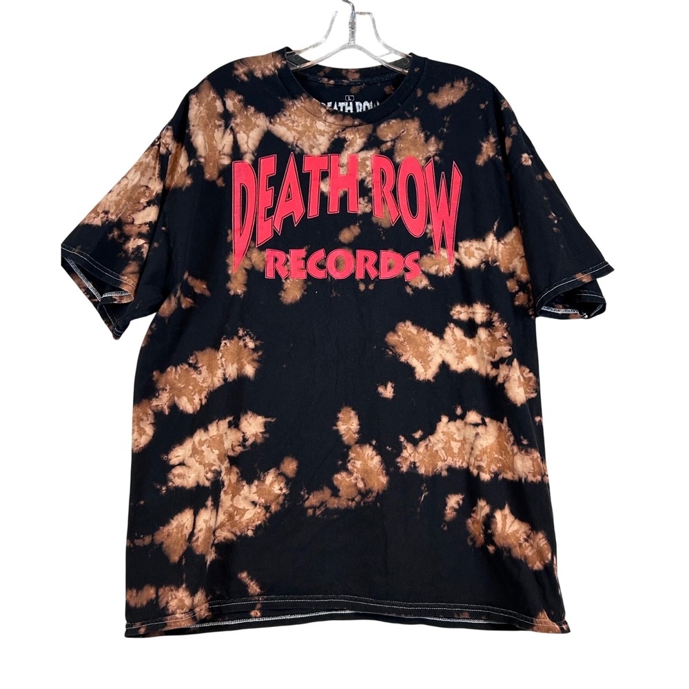 Death Row Records Bleached Tie Dye Graphic T-Shirt Mens Large Black Red Logo